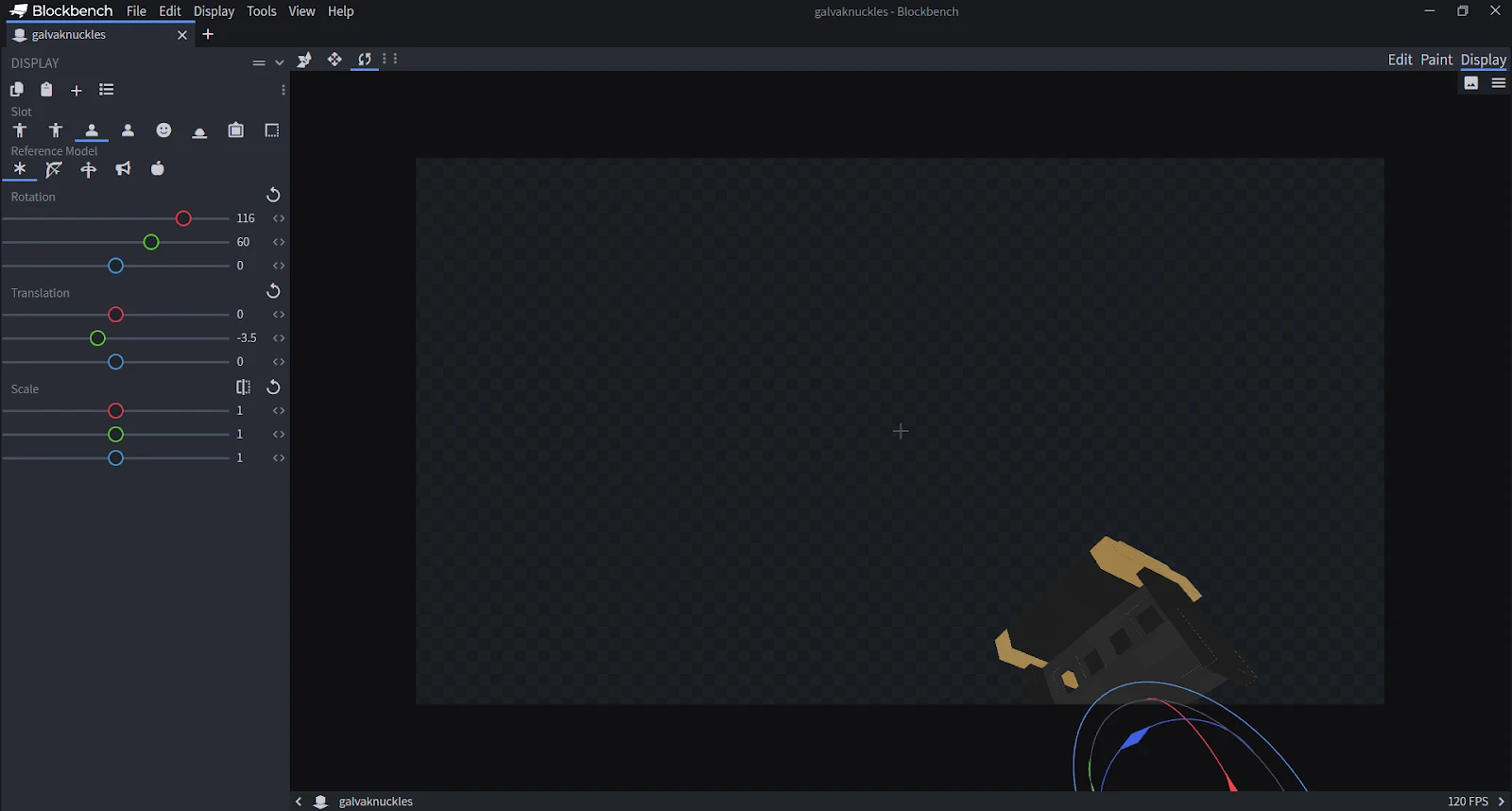 Poing américain taser modélisé en 3D sur Blockbench