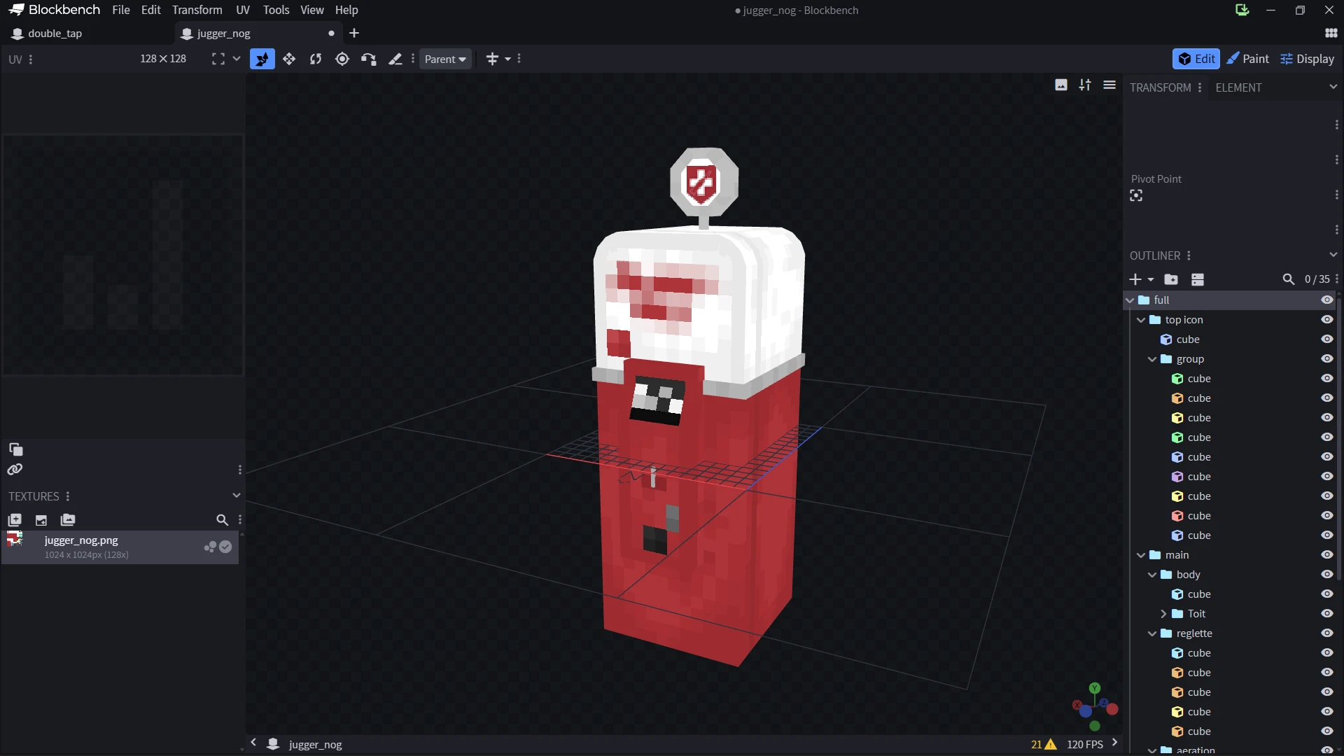 Machine de Mastodonte modélisée en 3D sur Blockbench