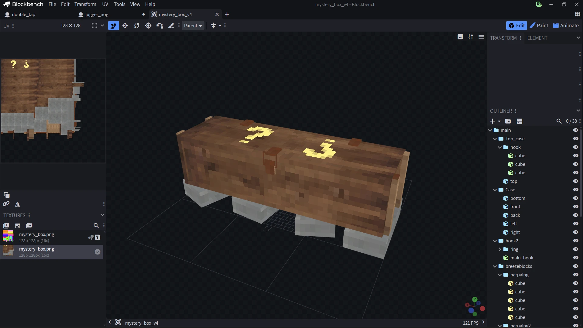 Boîte mystère modélisée en 3D sur Blockbench