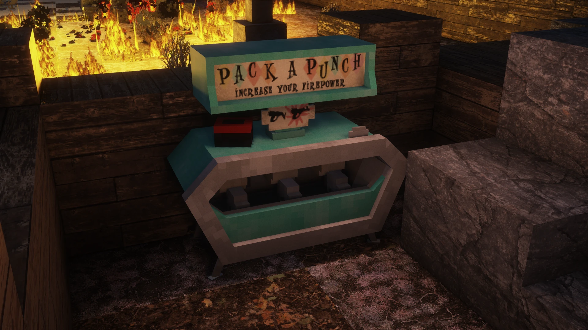 Machine de Pack a Punch modélisée en 3D intégrée dans Minecraft