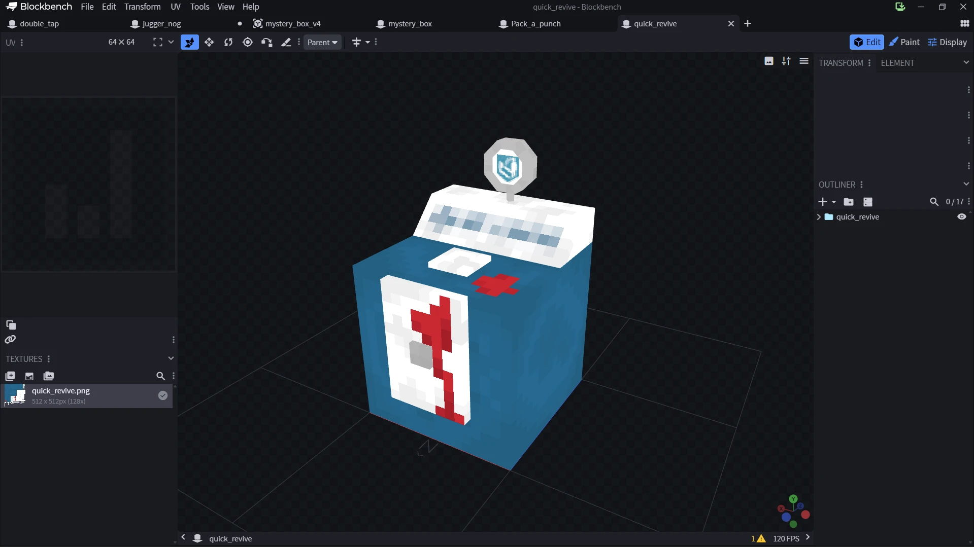 Machine de réanimation rapide modélisée en 3D sur Blockbench