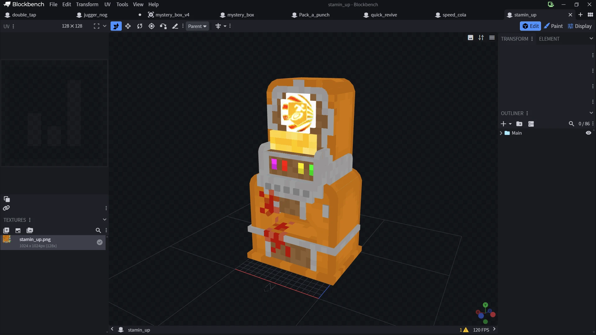 Machine de Stamin Up modélisée en 3D sur Blockbench