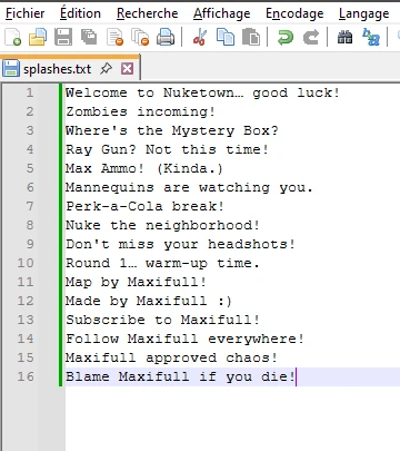 Splash texts personnalisés pour la carte Nuketown Zombies Minecraft 2